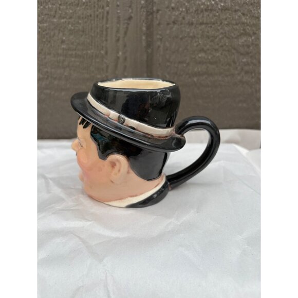 Vintage Laurel & Hardy Style Ceramic Coffee Mug Head Figurine Black Hat Handle - Picture 3 of 6